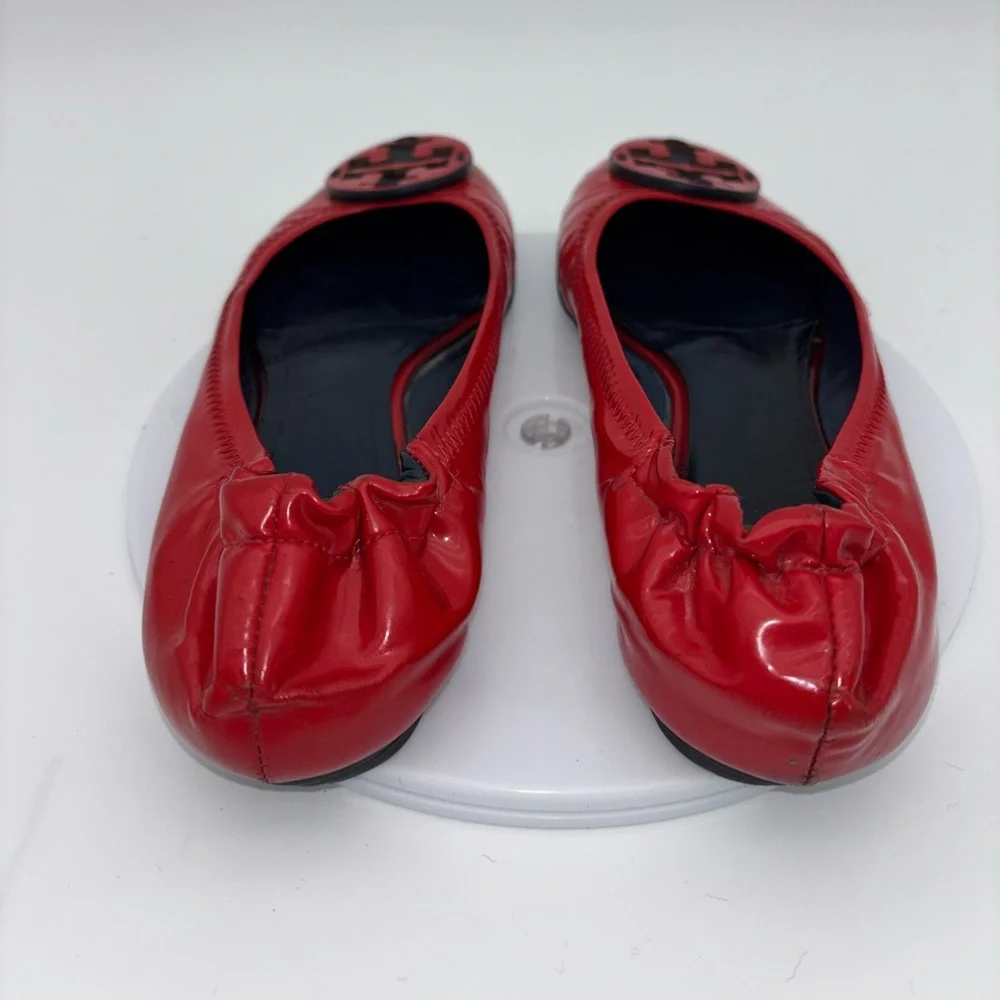 TORY BURCH Red Reva Ballet Flat Patent Leather Shoe Logo Slip On Office‎ Round 7